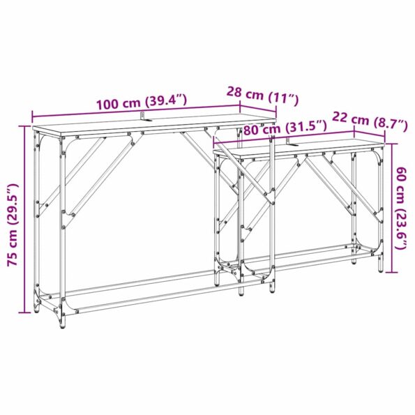 vidaXL Konzolový stôl 2 pcs Staré drevo 100 x 28 x 75 cm – Obrázok 11