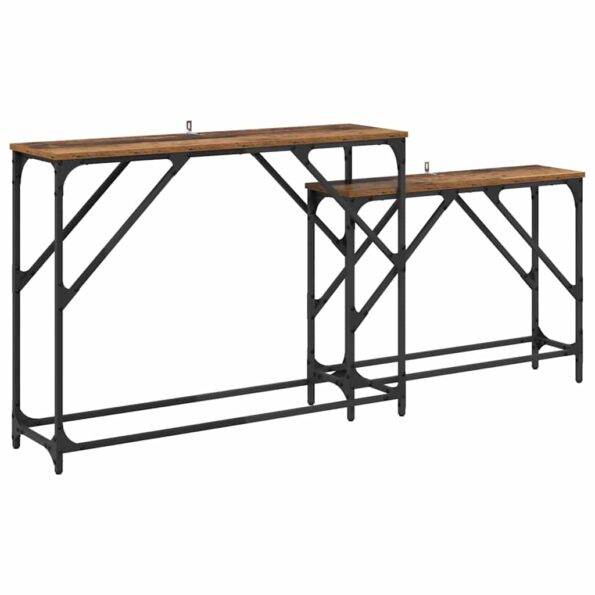 vidaXL Konzolový stôl 2 pcs Staré drevo 100 x 28 x 75 cm – Obrázok 2