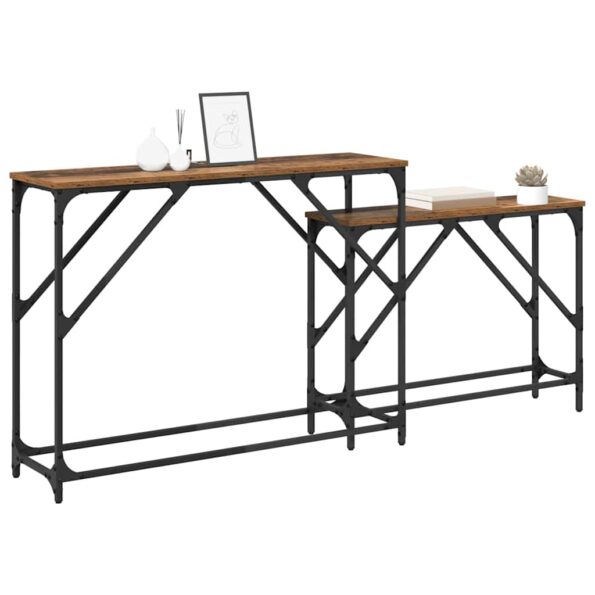 vidaXL Konzolový stôl 2 pcs Staré drevo 100 x 28 x 75 cm – Obrázok 3