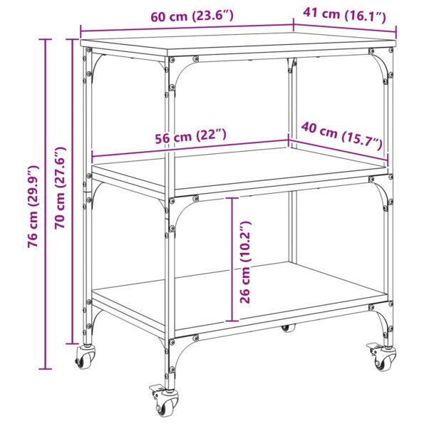 vidaXL Kuchynský vozík Sonoma dub 60 x 41 x 76 cm Kompozitné drevo – Obrázok 11