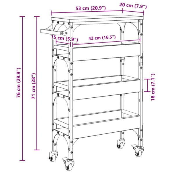 vidaXL Kuchynský vozík Čierny dub 53 x 20 x 76 cm Kompozitné drevo – Obrázok 12