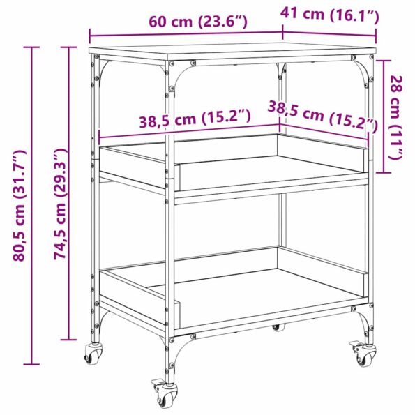 vidaXL Kuchynský vozík Remeselný dub 60 x 41 x 80.5 cm – Obrázok 12