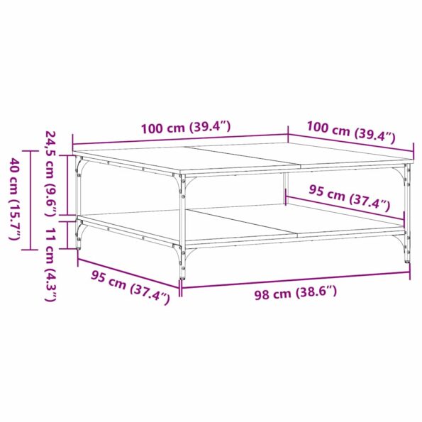 vidaXL Konferenčný stolík Čierny dub 100 x 100 x 40 cm – Obrázok 11