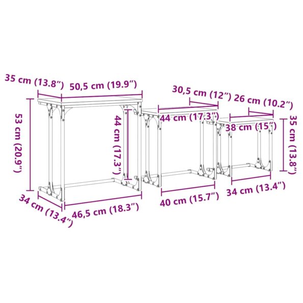 vidaXL Nesting kávový stôl 3 pcs Staré drevo 50.5 x 35 x 53 cm – Obrázok 10