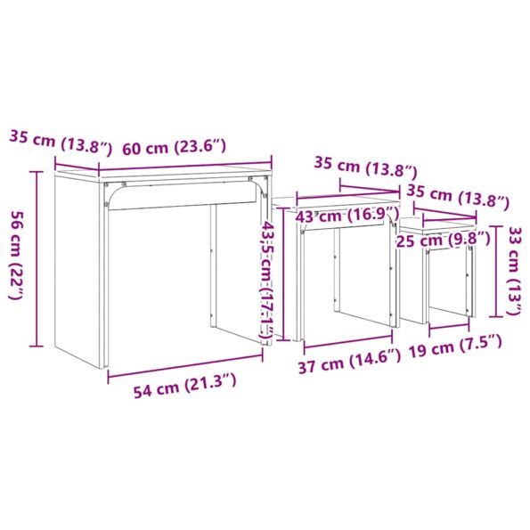 vidaXL Nesting kávový stôl 3 pcs Čierny dub 60 x 35 x 56 cm – Obrázok 10