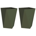 vidaXL Hrantík 2 pcs Olivová zelená 50 x 50 x 75 cm Oceľ – Obrázok 2