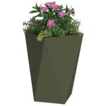 vidaXL Hrantík 2 pcs Olivová zelená 50 x 50 x 75 cm Oceľ – Obrázok 3