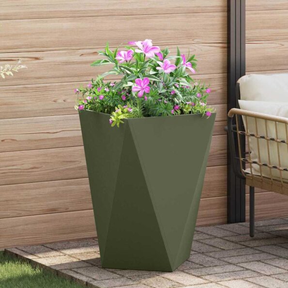 vidaXL Hrantík 2 pcs Olivová zelená 50 x 50 x 75 cm Oceľ – Obrázok 4