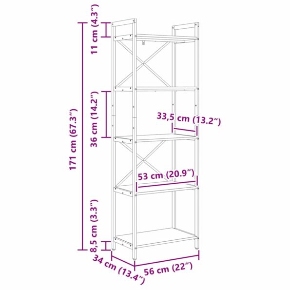 vidaXL Regál na knihy Dymová dub 56 x 34 x 171 cm Kompozitné drevo – Obrázok 11