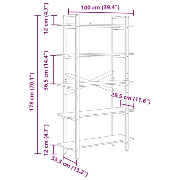 vidaXL Regál na knihy Remeselný dub 100 x 33,5 x 178 cm – Obrázok 11