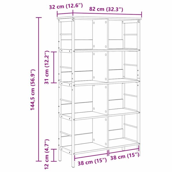 vidaXL Regál na knihy Staré drevo 82 x 32 x 144,5 cm Kompozitné drevo – Obrázok 11
