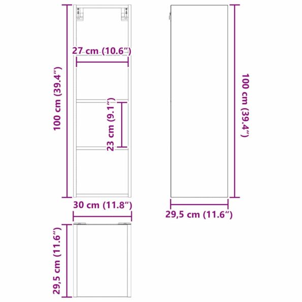 vidaXL Závesná skrinka s poličkou Riga Čierny dub 30 x 29,5 x 100 cm – Obrázok 12