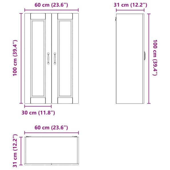 vidaXL Horná kuchynská skrinka Biela 60 x 31 x 100 cm Kompozitné drevo – Obrázok 6