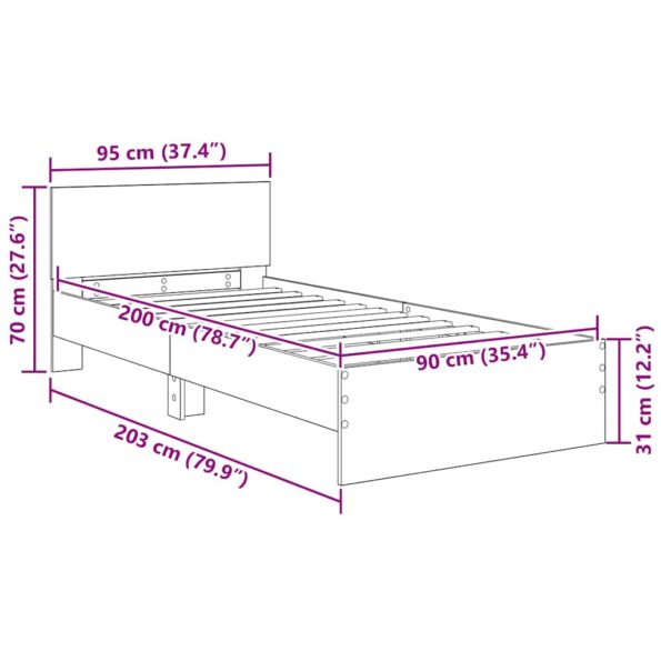 vidaXL Rám postele Staré drevo 90 x 200 cm Kompozitné drevo – Obrázok 12