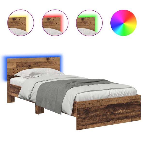 vidaXL Rám postele Staré drevo 90 x 200 cm Kompozitné drevo – Obrázok 2