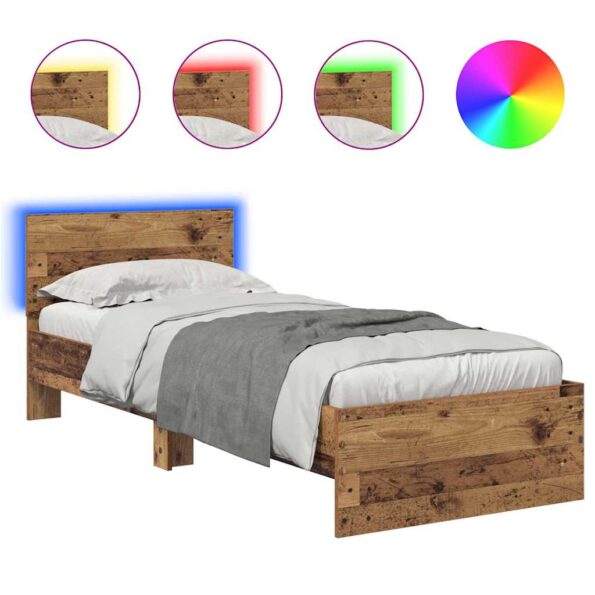 vidaXL Rám postele Staré drevo 75 x 190 cm Kompozitné drevo – Obrázok 2