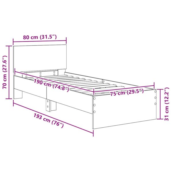 vidaXL Rám postele Remeselný dub 75 x 190 cm Kompozitné drevo – Obrázok 12