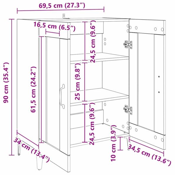 vidaXL Servírovacia skriňa Staré drevo 69,5 x 34 x 90 cm – Obrázok 11