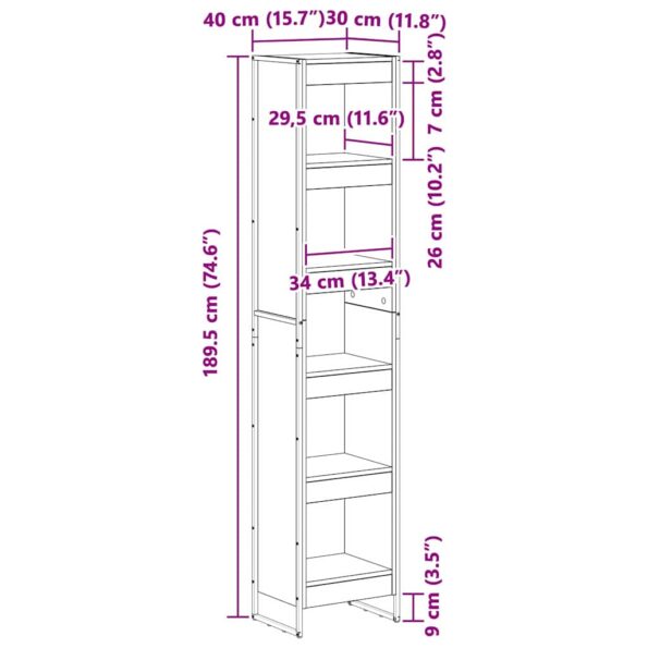 vidaXL Knižnica Dymová dub 40 x 30 x 189,5 cm Kompozitné drevo – Obrázok 11