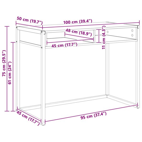 vidaXL Stôl s úložiskom Dymová dub 100 x 50 x 75 cm Kompozitné drevo – Obrázok 10
