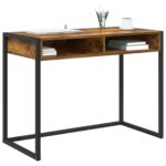 vidaXL Stôl s úložiskom Dymová dub 100 x 50 x 75 cm Kompozitné drevo – Obrázok 3