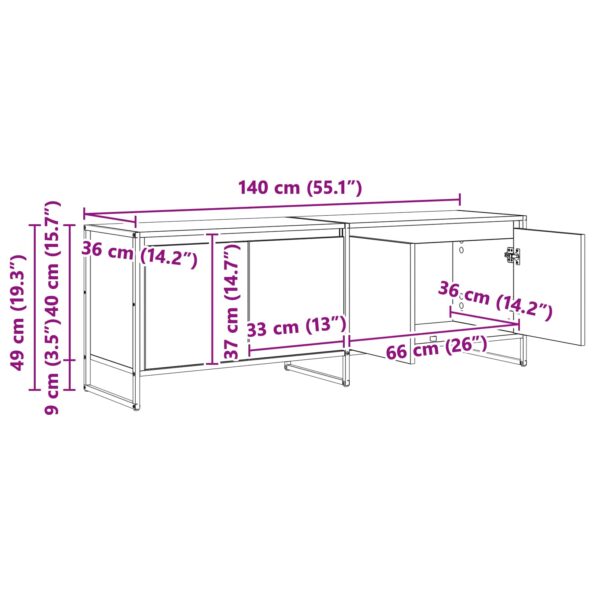 vidaXL TV skrinka Dymová dub 140 x 36 x 49.5 cm Kompozitné drevo – Obrázok 12