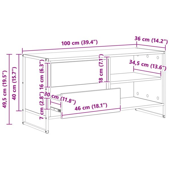 vidaXL TV skrinka Dymová dub 100 x 36 x 49,5 cm Kompozitné drevo – Obrázok 12