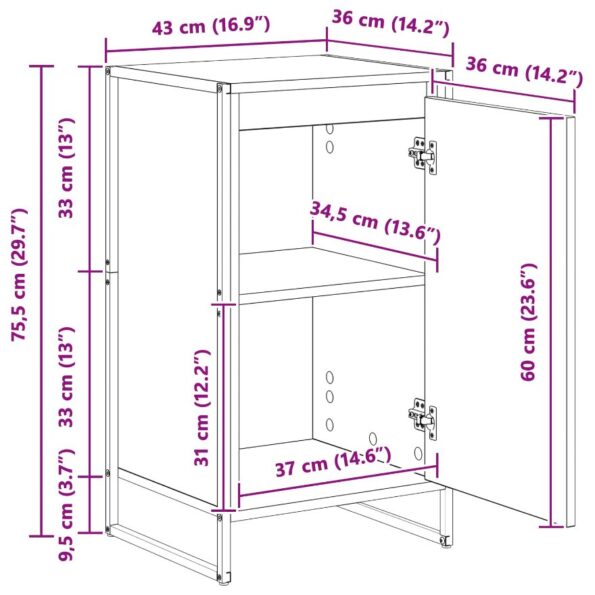 vidaXL Servírovacia skriňa Dymová dub 43 x 36 x 75,5 cm – Obrázok 13
