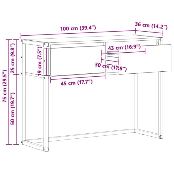 vidaXL Koncový stôl Dymová dub 100 x 36 x 75 cm Kompozitné drevo – Obrázok 11