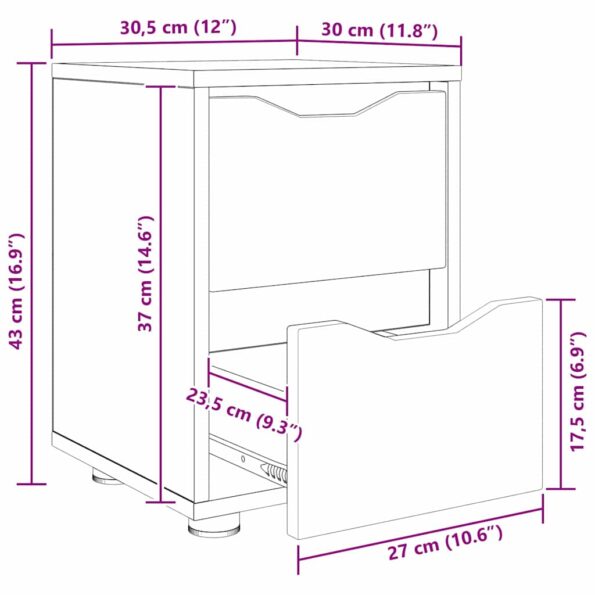 vidaXL Nočný stolík Dymová dub 30,5 x 30 x 43 cm Kompozitné drevo – Obrázok 13