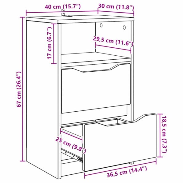 vidaXL Nočné stolíky so zásuvkou 2 pcs Dymová dub 40 x 30 x 467 cm – Obrázok 12