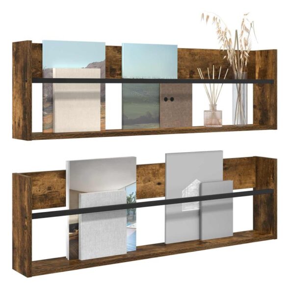 vidaXL Regál na časopisy s poličkou 2 pcs Dymová dub 100 x 12 x 30 cm – Obrázok 3