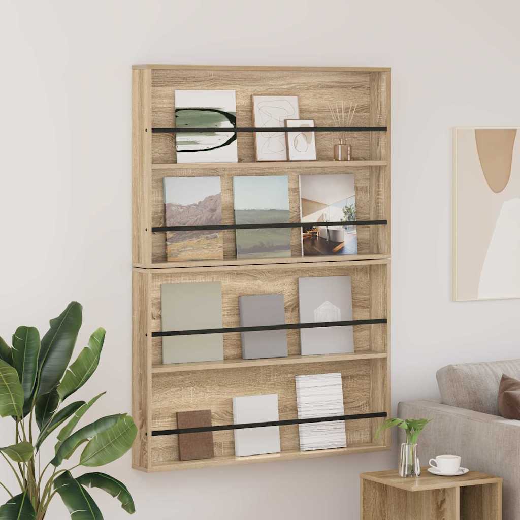 890855_1.jpg vidaXL Regál na časopisy s poličkou 2 pcs Sonoma dub 100 x 12 x 70 cm – Obrázok 1