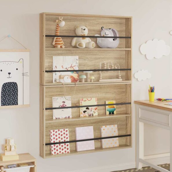 vidaXL Regál na časopisy s poličkou 2 pcs Sonoma dub 100 x 12 x 70 cm – Obrázok 4