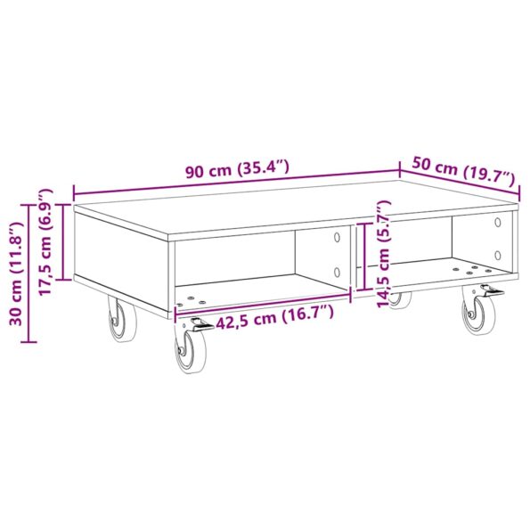 vidaXL Bočný stolík s kolieskami Sivý Sonoma 90 x 50 x 30 cm – Obrázok 10