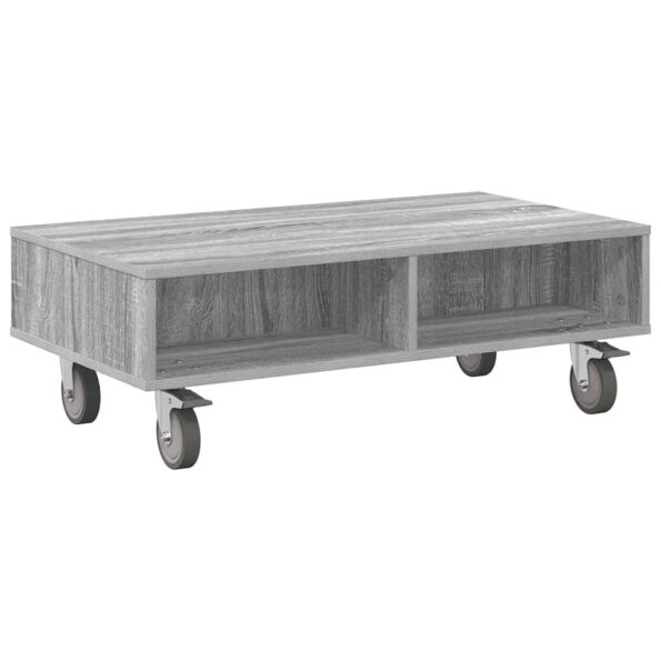 vidaXL Bočný stolík s kolieskami Sivý Sonoma 90 x 50 x 30 cm – Obrázok 2