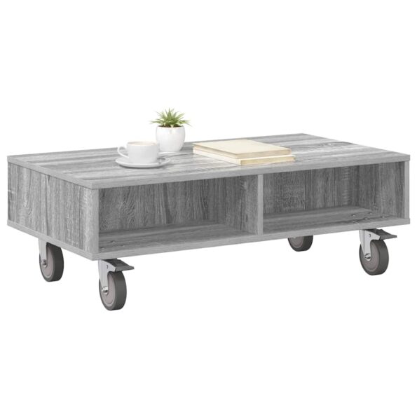 vidaXL Bočný stolík s kolieskami Sivý Sonoma 90 x 50 x 30 cm – Obrázok 3
