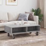 vidaXL Bočný stolík s kolieskami Sivý Sonoma 90 x 50 x 30 cm – Obrázok 4