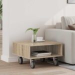 vidaXL Bočný stolík s kolieskami Sonoma dub 50 x 50 x 30 cm