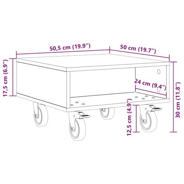 vidaXL Bočný stolík s kolieskami Sonoma dub 50 x 50 x 30 cm – Obrázok 11