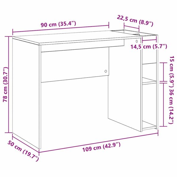 vidaXL Stôl Dymová dub 109 x 50 x 78 cm Kompozitné drevo – Obrázok 11