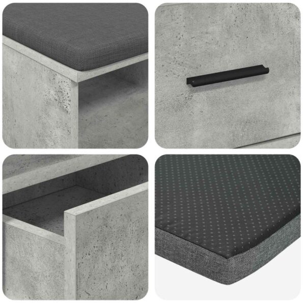 vidaXL Predsieňová lavica s vankúšom Betónovo Sivá 80 x 38 x 46 cm – Obrázok 9