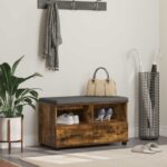 vidaXL Predsieňová lavica s vankúšom Údený Dub 80 x 38 x 46 cm