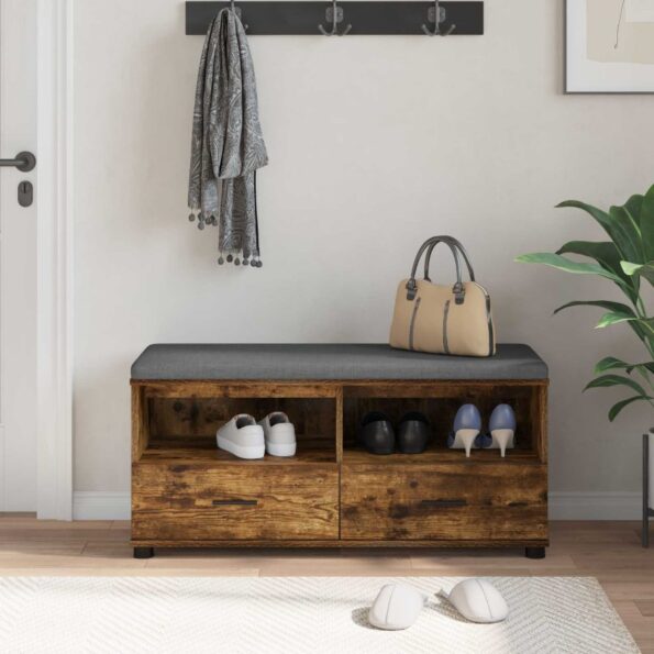 vidaXL Predsieňová lavica s vankúšom Údený Dub 100 x 38 x 46 cm – Obrázok 4