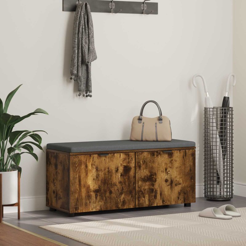 891492_1.jpg vidaXL Predsieňová lavica s vankúšom Údený Dub 100 x 38 x 46 cm – Obrázok 1