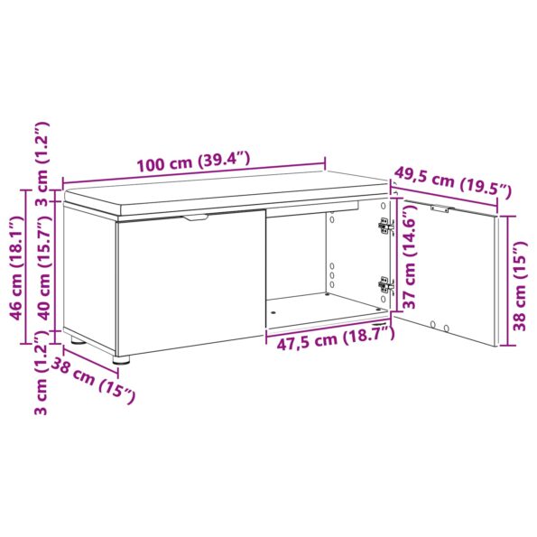 vidaXL Predsieňová lavica s vankúšom Údený Dub 100 x 38 x 46 cm – Obrázok 12