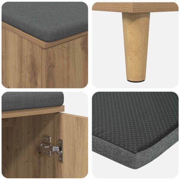 vidaXL Predsieňová lavica s vankúšom Remeselný dub 60 x 38 x 46 cm – Obrázok 9