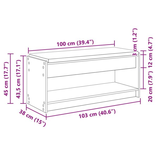 vidaXL Predsieňová lavica s vankúšom Sonoma dub 100 x 38 x 46 cm – Obrázok 11