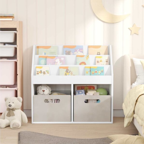 vidaXL Detský regál Biela 72,5 x 29,5 x 69 cm Kompozitné drevo – Obrázok 4