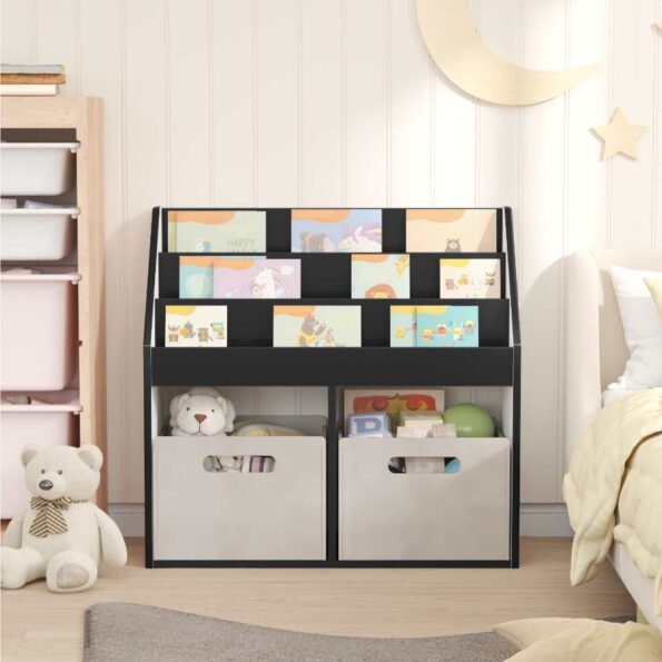vidaXL Detský regál Čierna 72,5 x 29,5 x 69 cm Kompozitné drevo – Obrázok 4